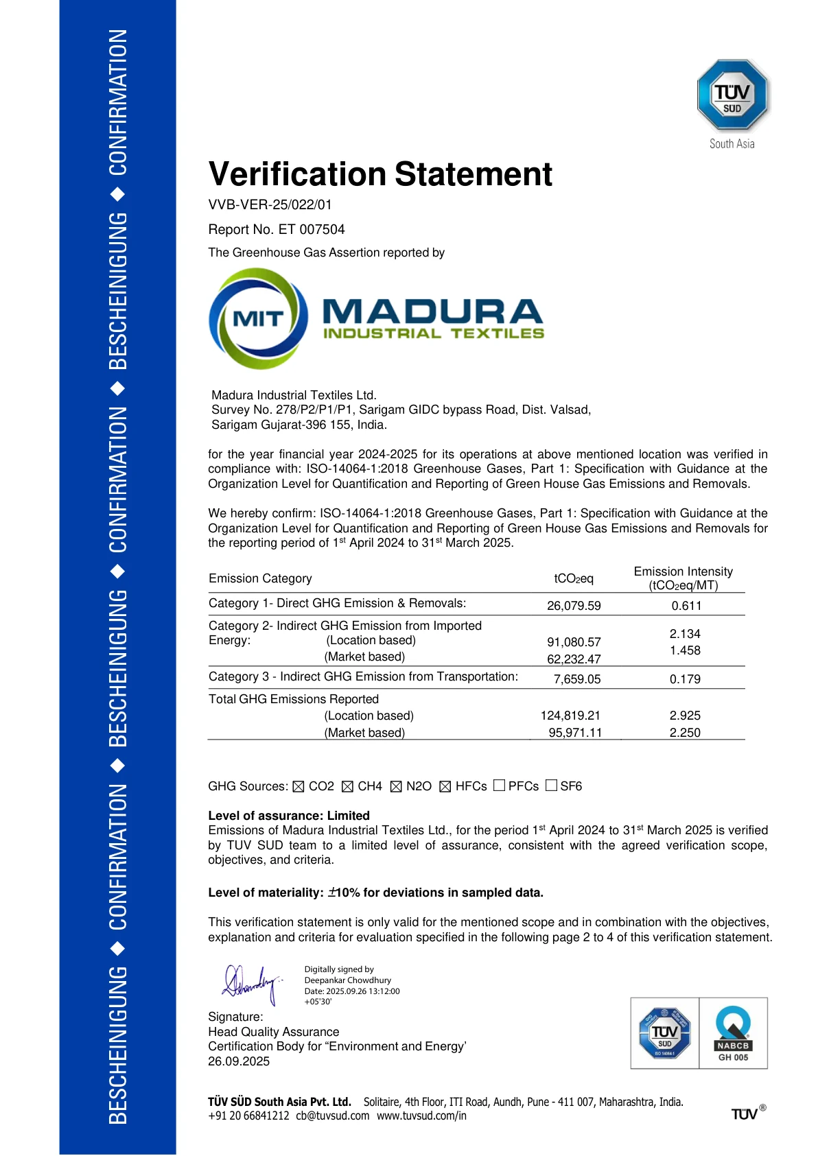 MITLS GHG Inventory ISO 14064-12018 Certificate